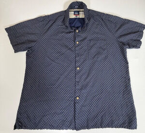 Indian Terrain Mens XL Fluid Linen Shirt Navy Diamond Print Short Sleeve